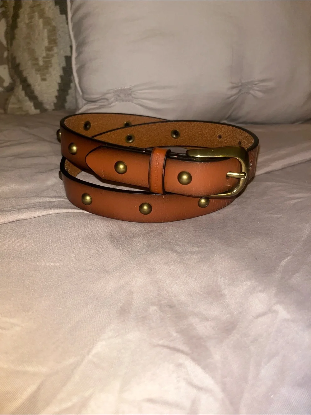 Lucky Brand Dome Studded Leather Belt Antique Brass Buckle Boho Western Cowgirl